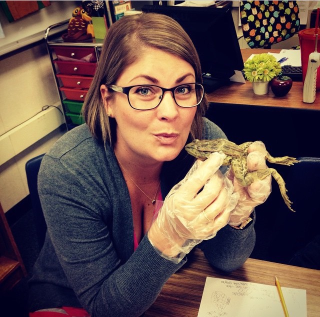 Jen Mello with a frog