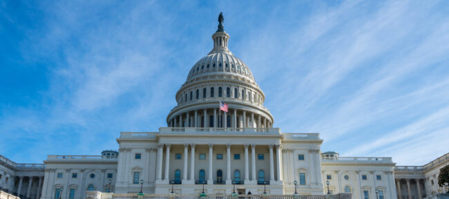 United States Capitol with blue sky background
