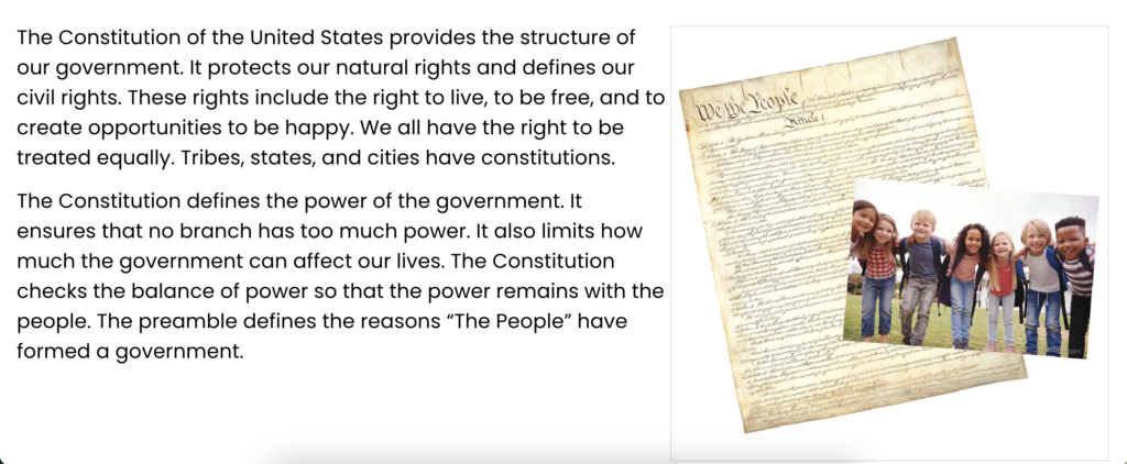 Information about the Constitution for elementary students