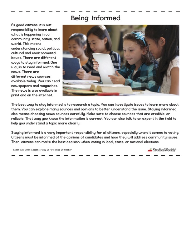 Studies Weekly Being Informed article