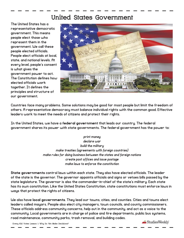 United States government studies weekly graphic organizer