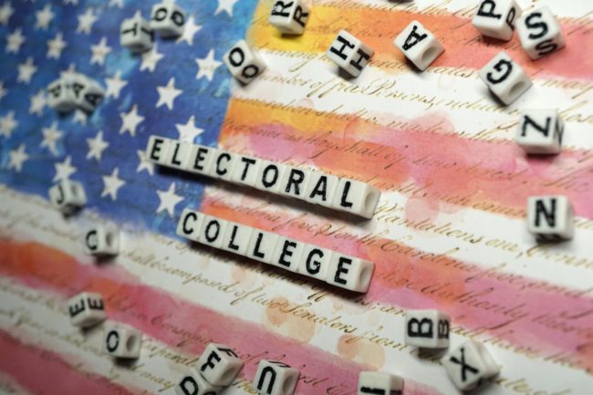 Electoral College Header Image Electoral College words on the US flag