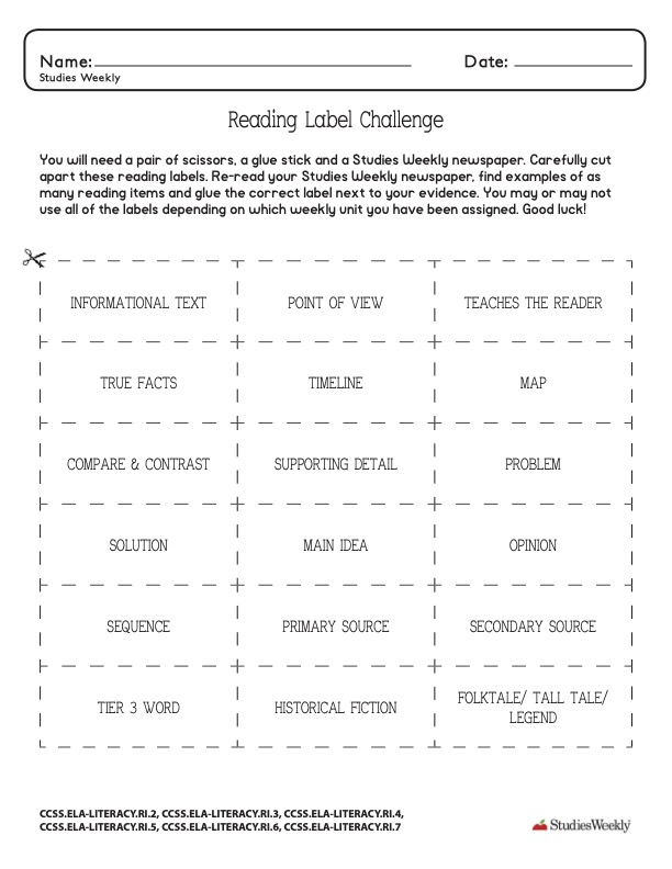 Studies Weekly Reading Label Challenge