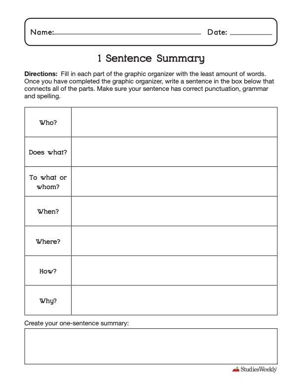 1 Sentence Summary Graphic Organizer Studies Weekly