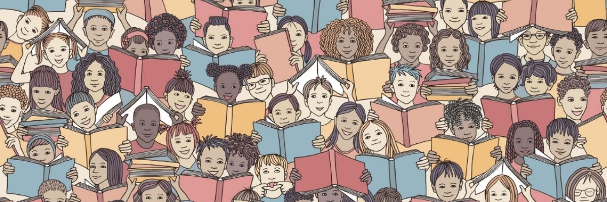 Diverse children reading books