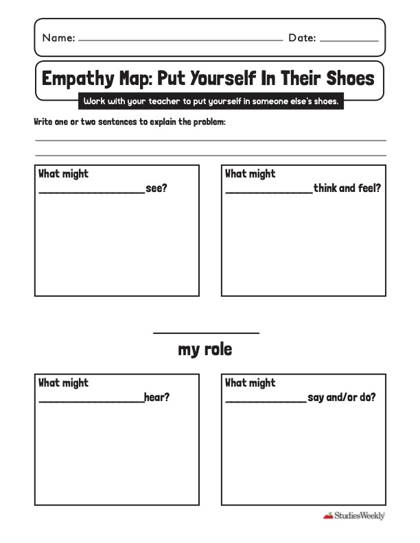 Empathy map graphic organizer studies weekly for social-emotional learning