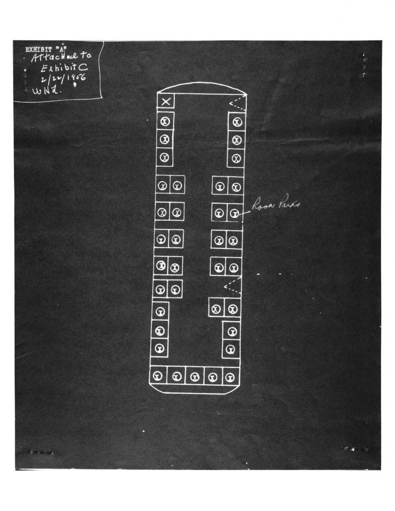 Diagram showing where Rosa Parks was sitting before being arrested