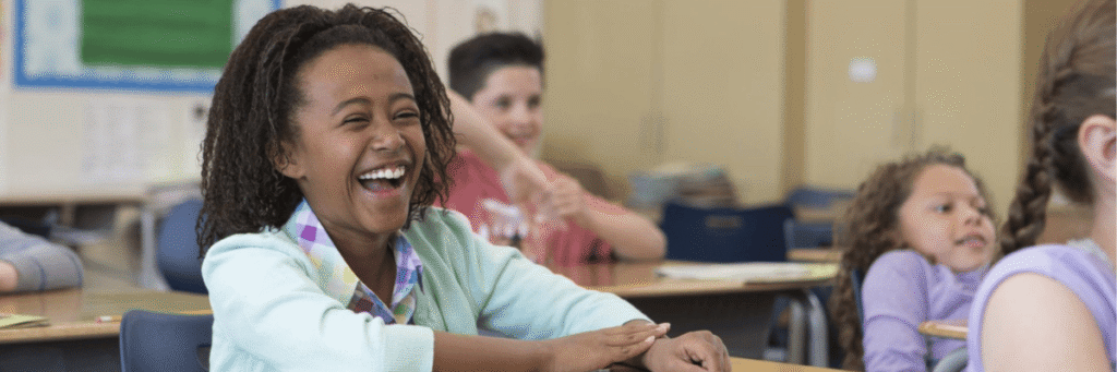 Student laughs during fun end of school year activity