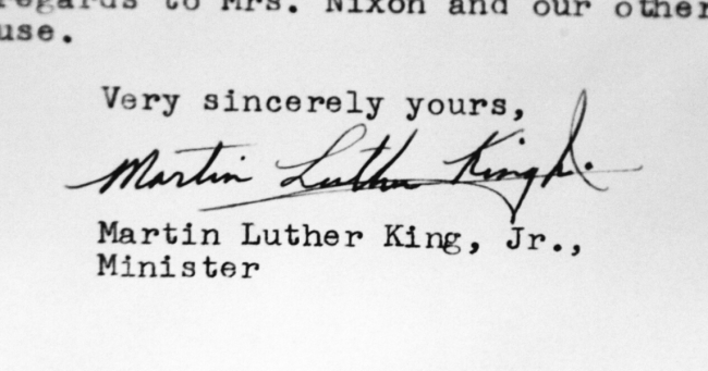 Martin Luther King Jr. signature on a letter