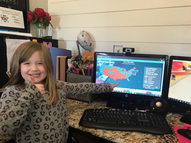 Elementary school student learning remotely.