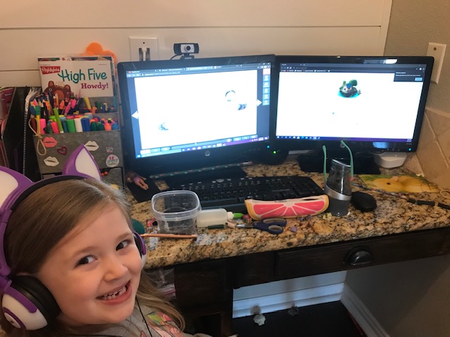 Elementary school student learning online.