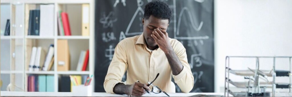 Teacher-Stressed-November-2025 Teacher suffering from compassion fatigue.