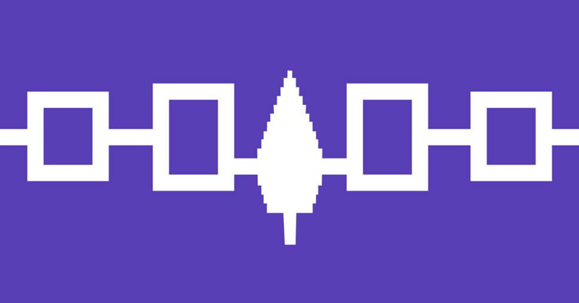 Flag of the Iroquois Confederacy Flag of the Iroquois Confederacy created circa 1980. The pattern on the flag represents the peace created between five warring tribes when they buried their weapons of war under the Great Tree of Peace.