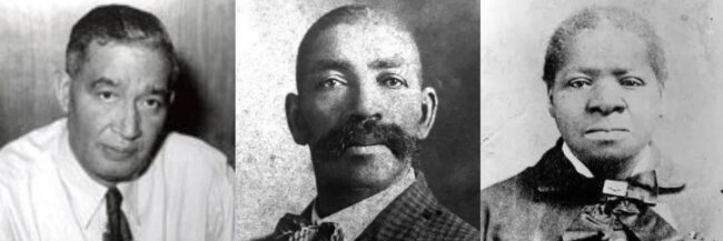 Heroes from black history — Bridget "Biddy" Mason, Bass Reeves, and Frederick Jones.