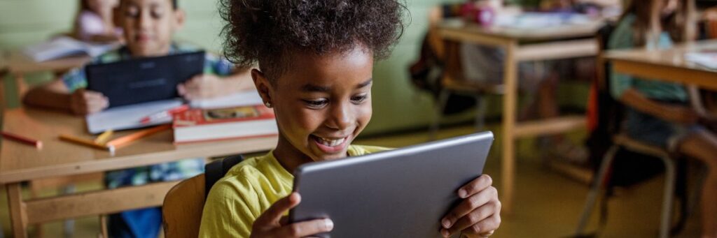 Student reading online on a tablet