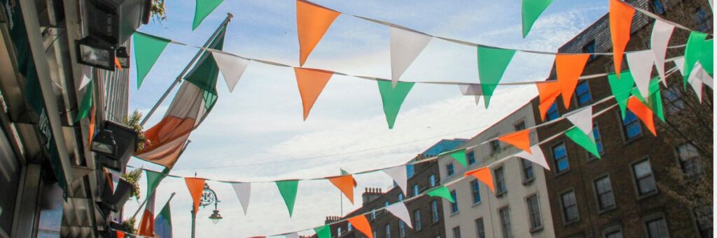 View of many Irish flags