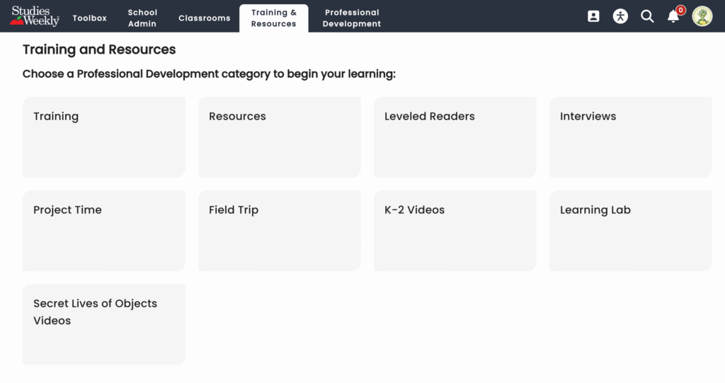 SWO-Training-and-Resources-2025 Screenshot showing the different training sections at SWO
