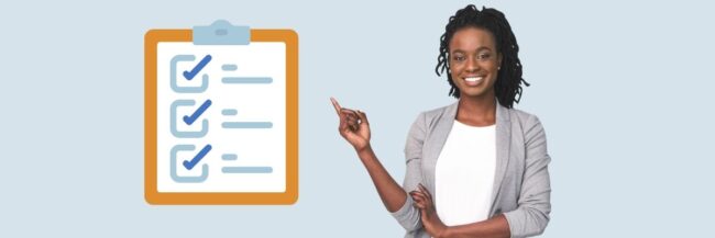 Teacher pointing to checklist