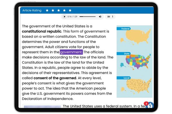 iPad-with-highlighting-tool View of iPad with Studies Weekly Online reading tool highlighting text