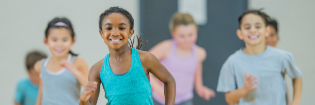 Students moving and running together in school