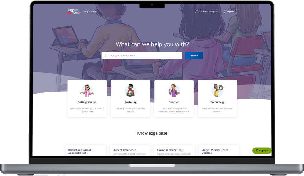 Laptop with Studies Weekly Support website