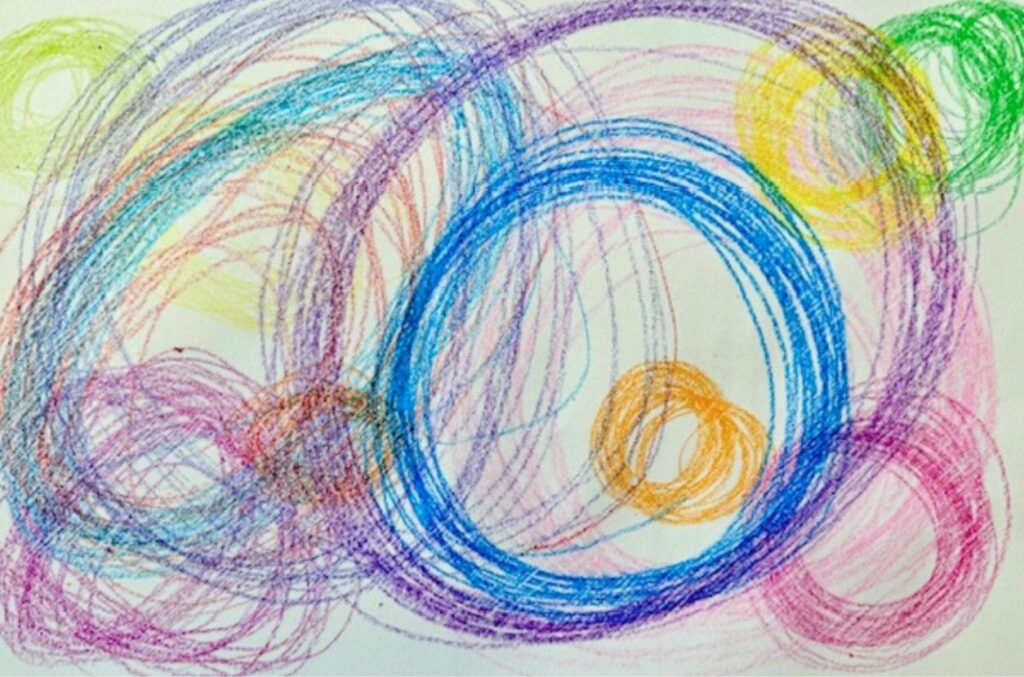 Bilateral-drawing-2 Bilateral drawing for art therapy with large colorful circles