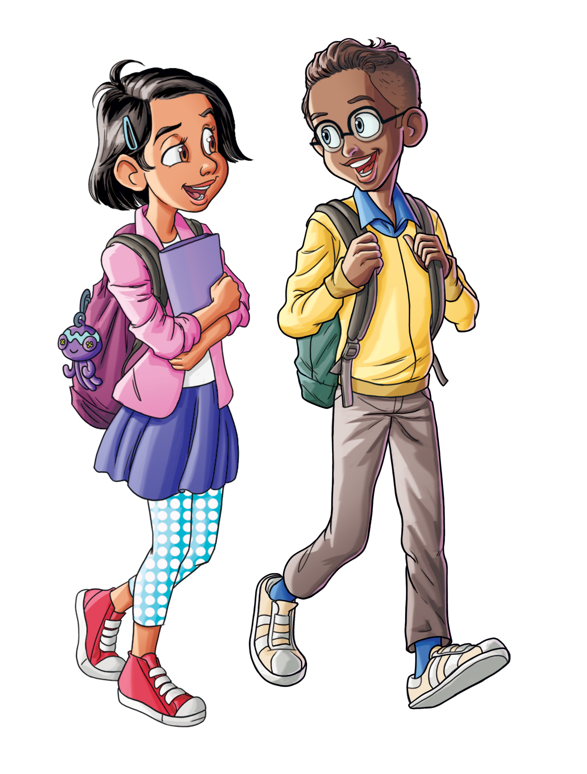 Natalia & Steven - Walking cartoon students walking
