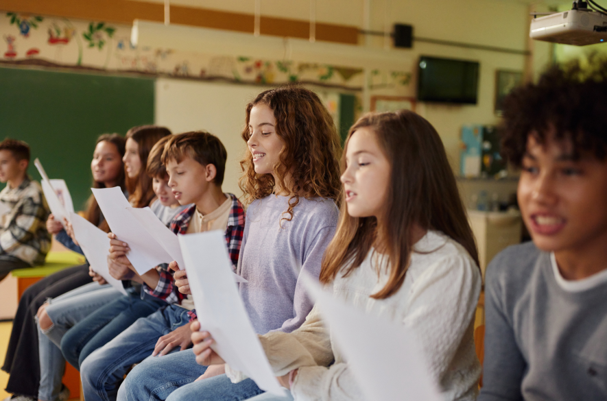 Students singing in music time