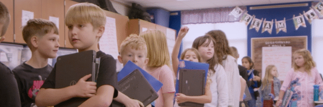 Students standing in line.