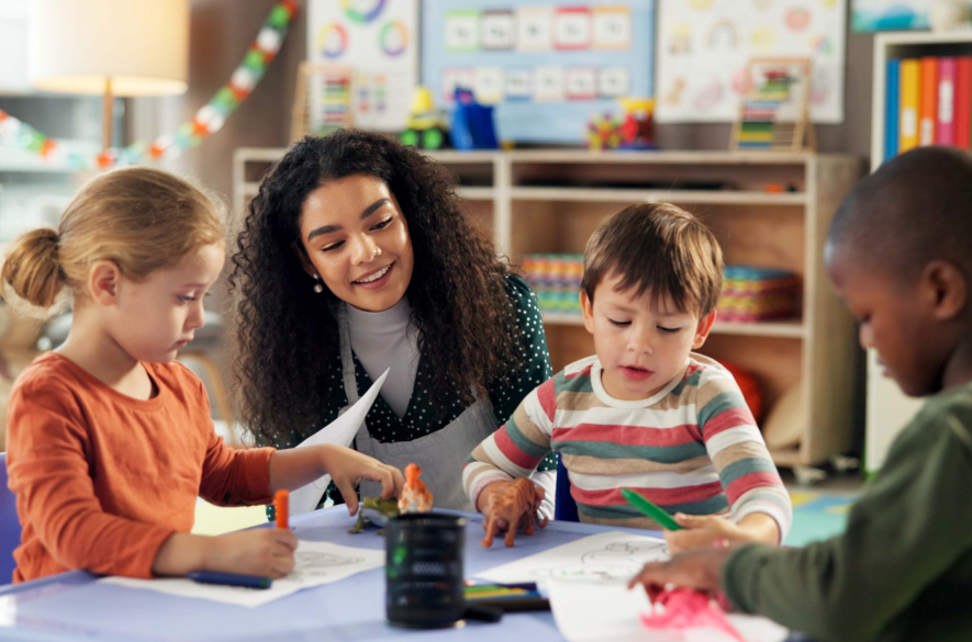Teacher working with a small group of students