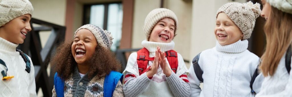 Happy laughing kids Happy students back to school