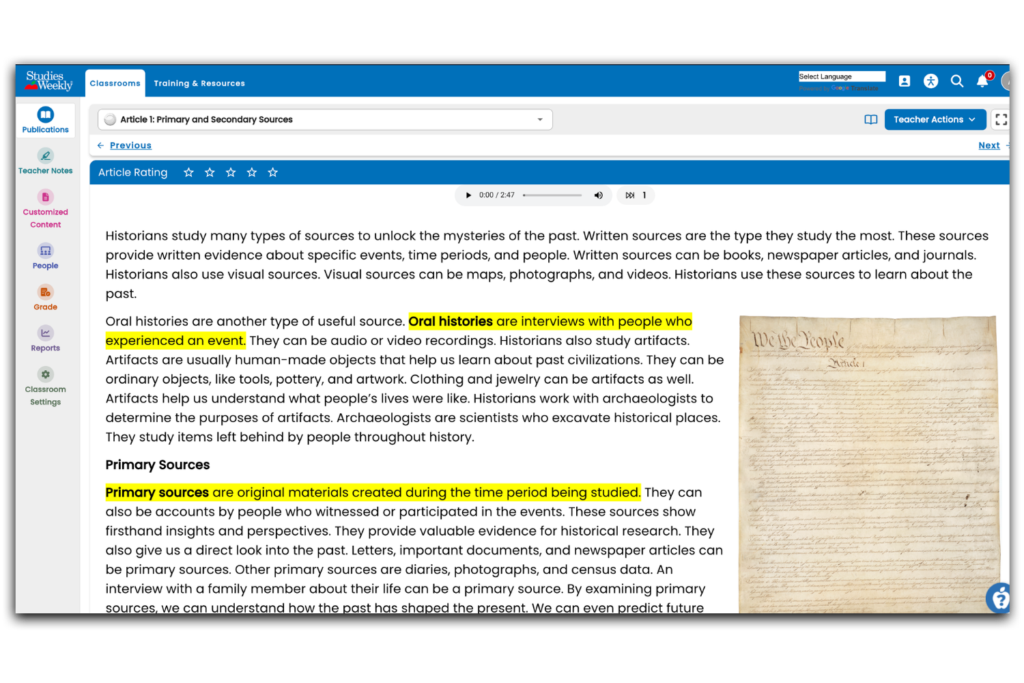 Studies Weekly online annotating example