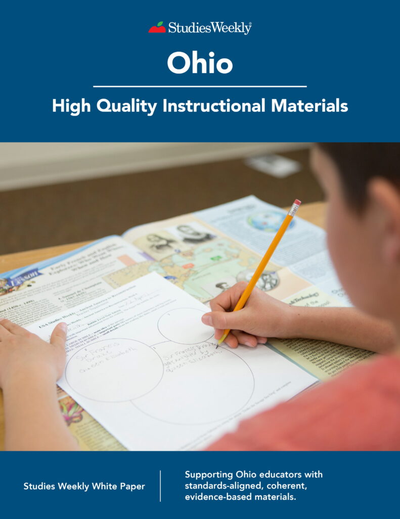 Student writing on Studies Weekly, an HQIM, or High-Quality Instructional Material, for Ohio Social Studies