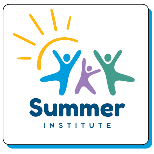 Logo for Summer Institute: three colorful abstract figures jumping beneath a yellow sun, with 'Summer' in bold blue and 'Institute' beneath.