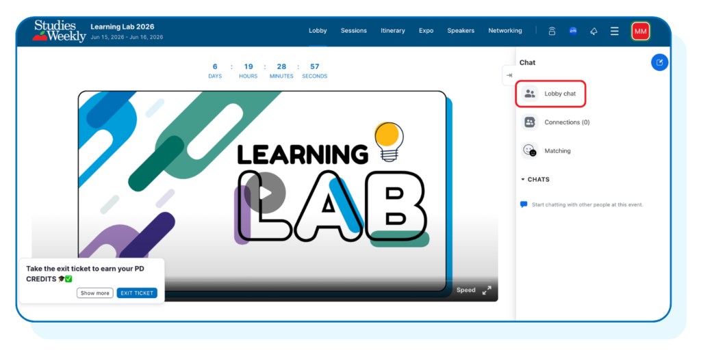 Preview of the Learning Lab lobby chat