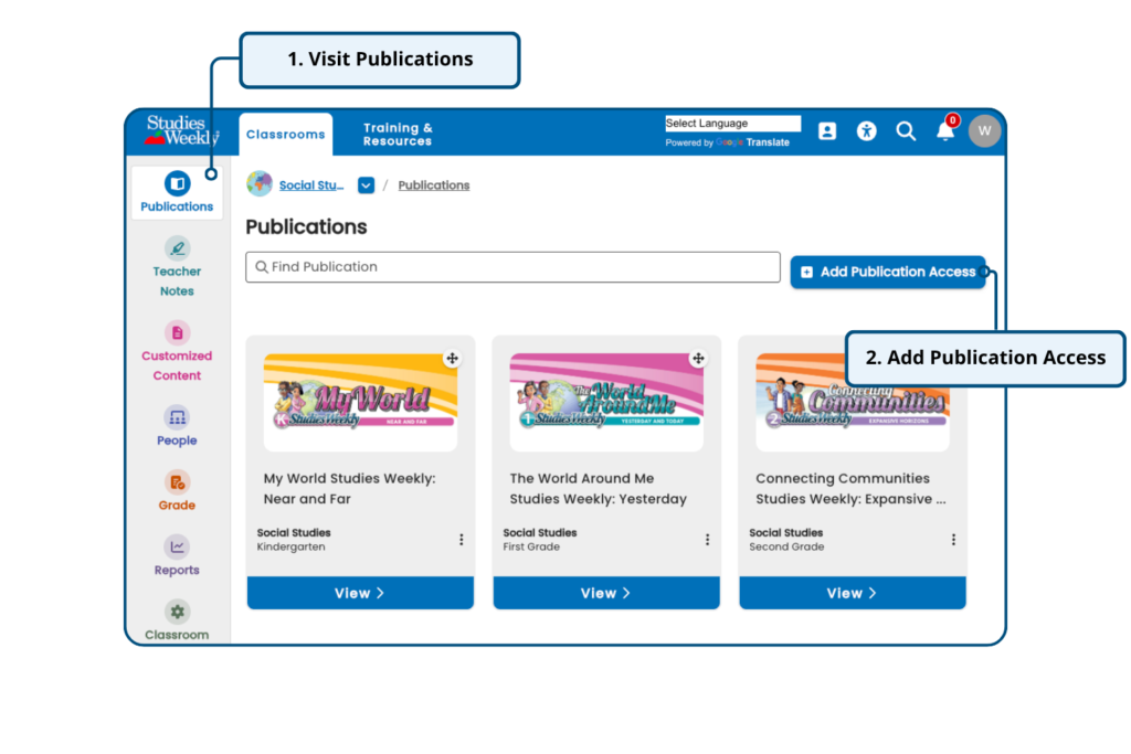 Publication Access Steps one and two of adding publication access
